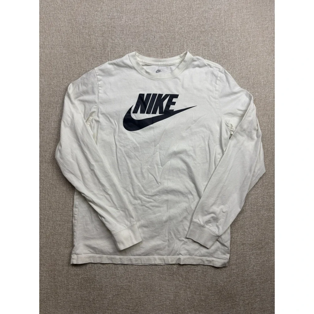 Nike Mens Long Sleeve Tee White Futura Logo Graphic T-Shirt Large